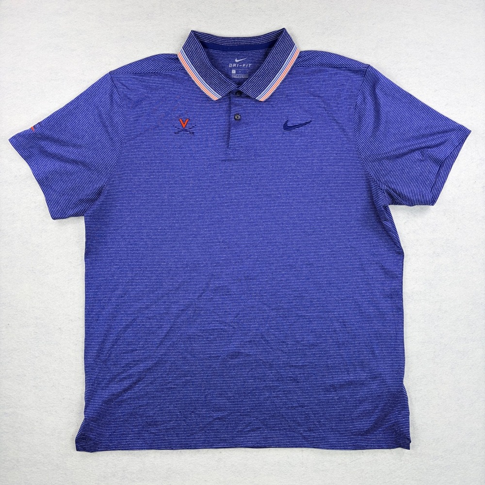 Nike Virginia Cavaliers Dri-FIT Polo Shirt Mens Large Blue Striped UVA ACC